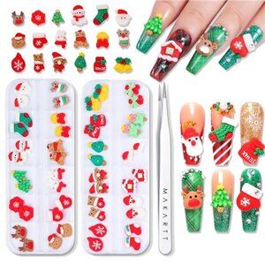 Christmas Decorations Gift Set: 48PCS 3D Nail Charms with Cartoon